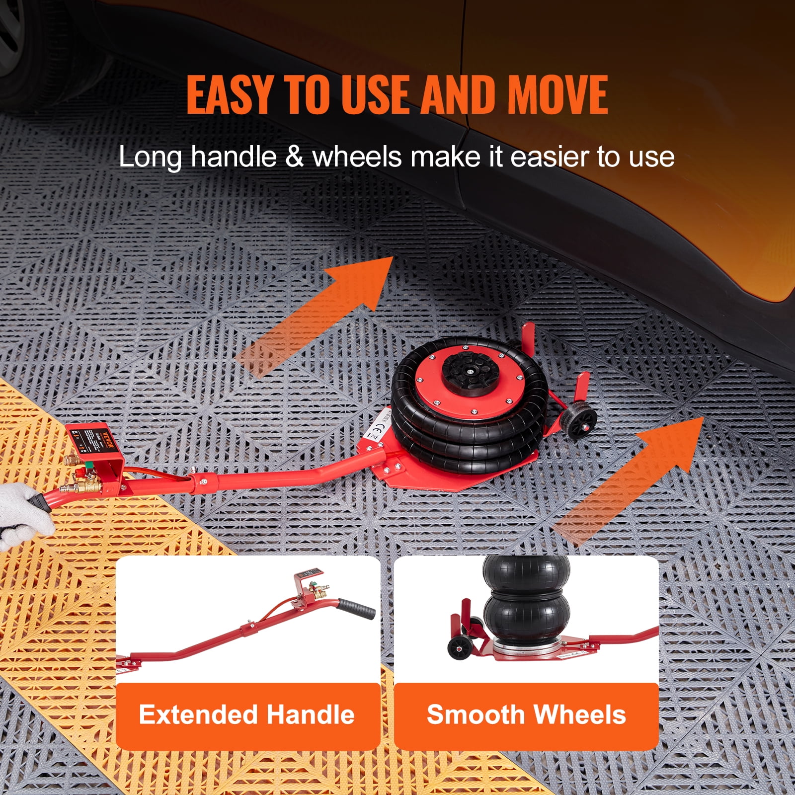 VEVOR Air Jack, 3 Ton/6600 lbs Triple Bag Air Jack, Airbag Jack with Six Steel Pipes, Lift up to 17.7 inch/450 mm,3-5 s Fast Lifting Pneumatic Jack,with Long Handles for Cars, Garages,Repair, (Red)