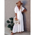 thumbnail image 4 of Women'S Casual Summer Beach Dress Ruffle Maxi Dress Button Down Boho Dress Long Tunic White One size, 4 of 7