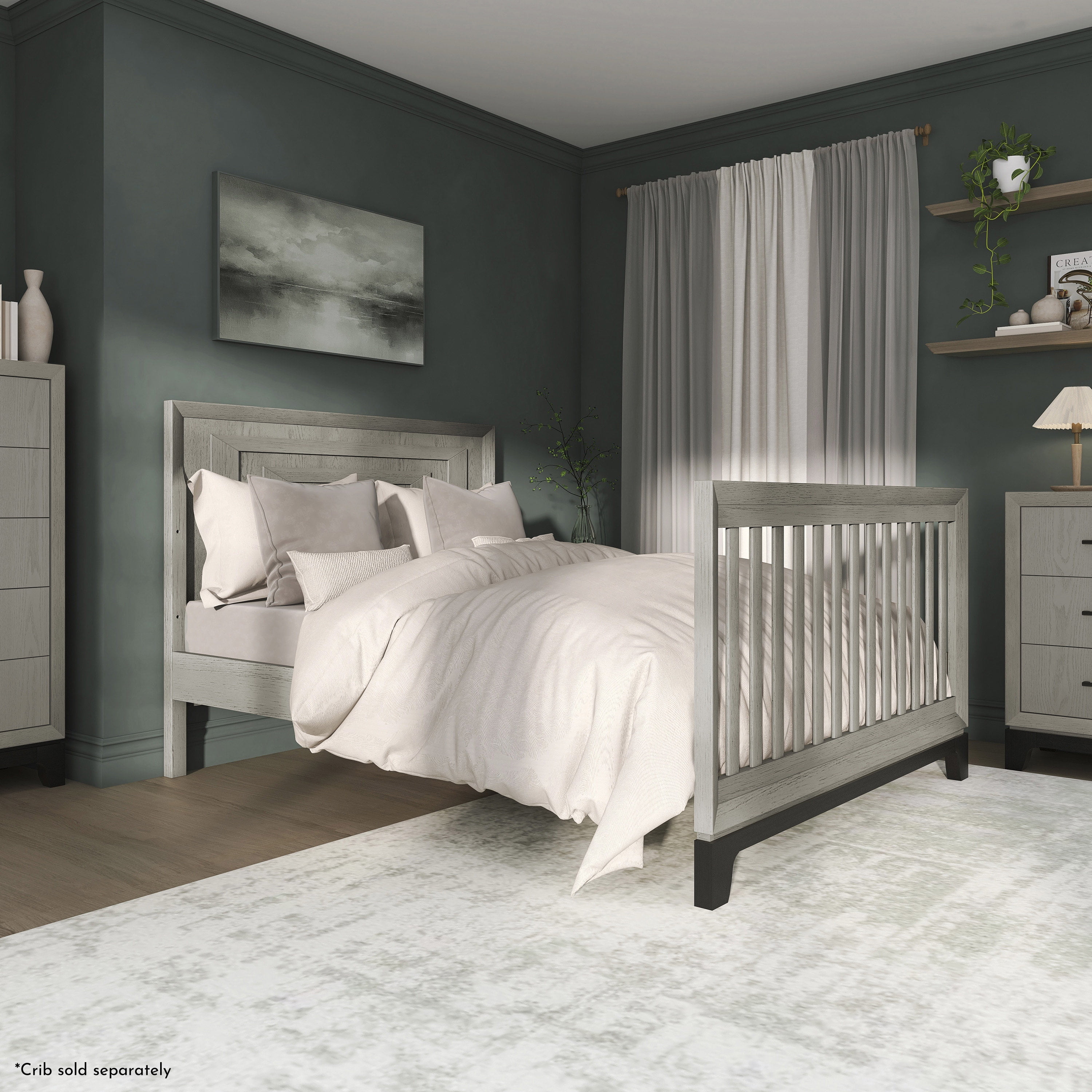 Evolur Convertible Crib Wooden Full Size Bed Rail, Light Ash