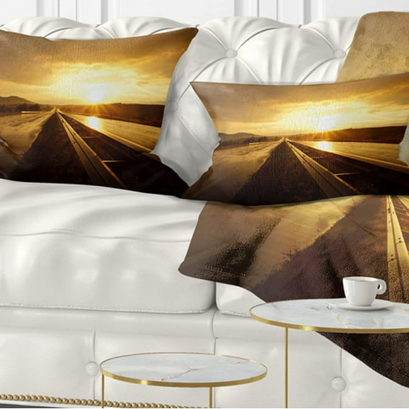 Designart Wet After Rain Road at Sunset - Landscape Printed Throw Pillow - 12x20