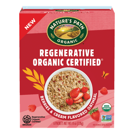 Nature's Path Organic Regenerative Organic Certified Berries & Cream Instant Oatmeal, 8 oz (Pack of 6), Non-GMO