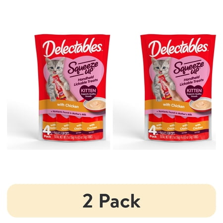 (2 pack) Hartz Delectables Squeeze Up for Kittens, Complete & Balanced Lickable Wet Cat Treat, Chicken, 4ct