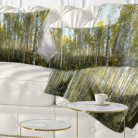 Designart Green Autumn Trees - Landscape Photography Throw Pillow - 12x20