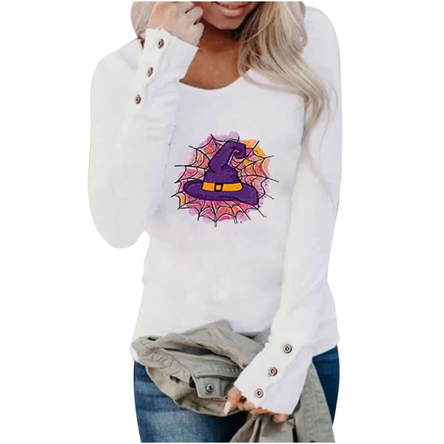Moda mujer casual impreso cuello redondo manga larga otoño blusa pullver tops Fridja fjkfkj2196