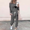 thumbnail image 1 of Puntoco Conjunto de pijama cómodo para mujer, con estampado de letras de invierno, cuello redondo, manga larga, pantalones, ropa informal para el hogar, 1 of 4
