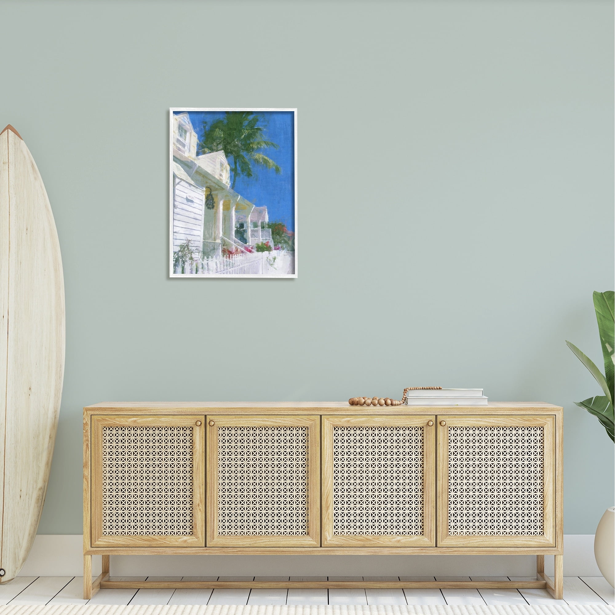 Stupell Industries Palm Tree Looming White Summer Villa Cottage Painting White Framed Art Print Wall Art, Design by Noah Bay
