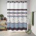 thumbnail image 6 of No Hook Shower Curtain, Blue Brown Stripes Shower Curtains for Bathroom with See Through Top Window, Abstract Geometric Spring Flowers Country Waterproof & Washable Bath Curtain 60"x72", 6 of 9