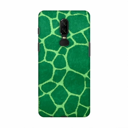 OnePlus 6 Case - Giraffe - Light Green Brushed Scales With Grass Green Scratched Effect, Hard Plastic Back Cover, Slim Profile Cute Printed Designer Snap on Case with Screen Cleaning