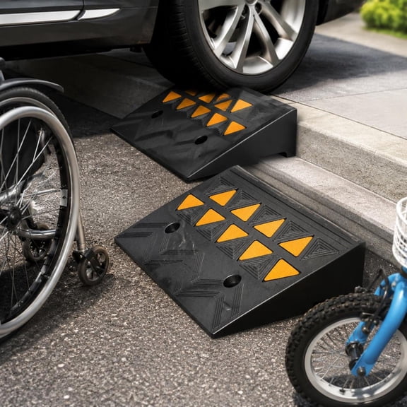 Rubber Curb Ramp, 2 Pack, 4.3 in Rise Height, 15 T Capacity, Threshold Ramp for Cars, Wheelchairs, Bikes
