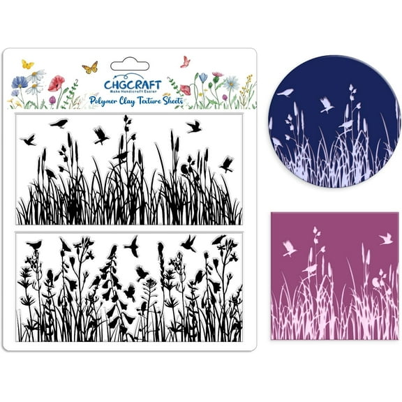 Birds Silicone Texture Stamp Wild Flowers Polymer Clay Molds DIY Grass Clay Texture Tools for Clay Pottery Earring Jewelry Making Stamp Engraving Machines Bird 5.5x5.5inch Mixed Color