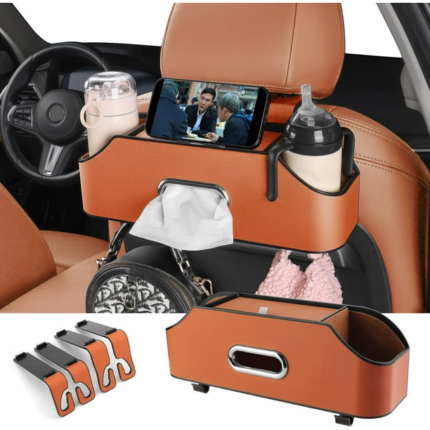 Car Back Seat Organizer with 2 Drink Cup Holder Tissue Box and