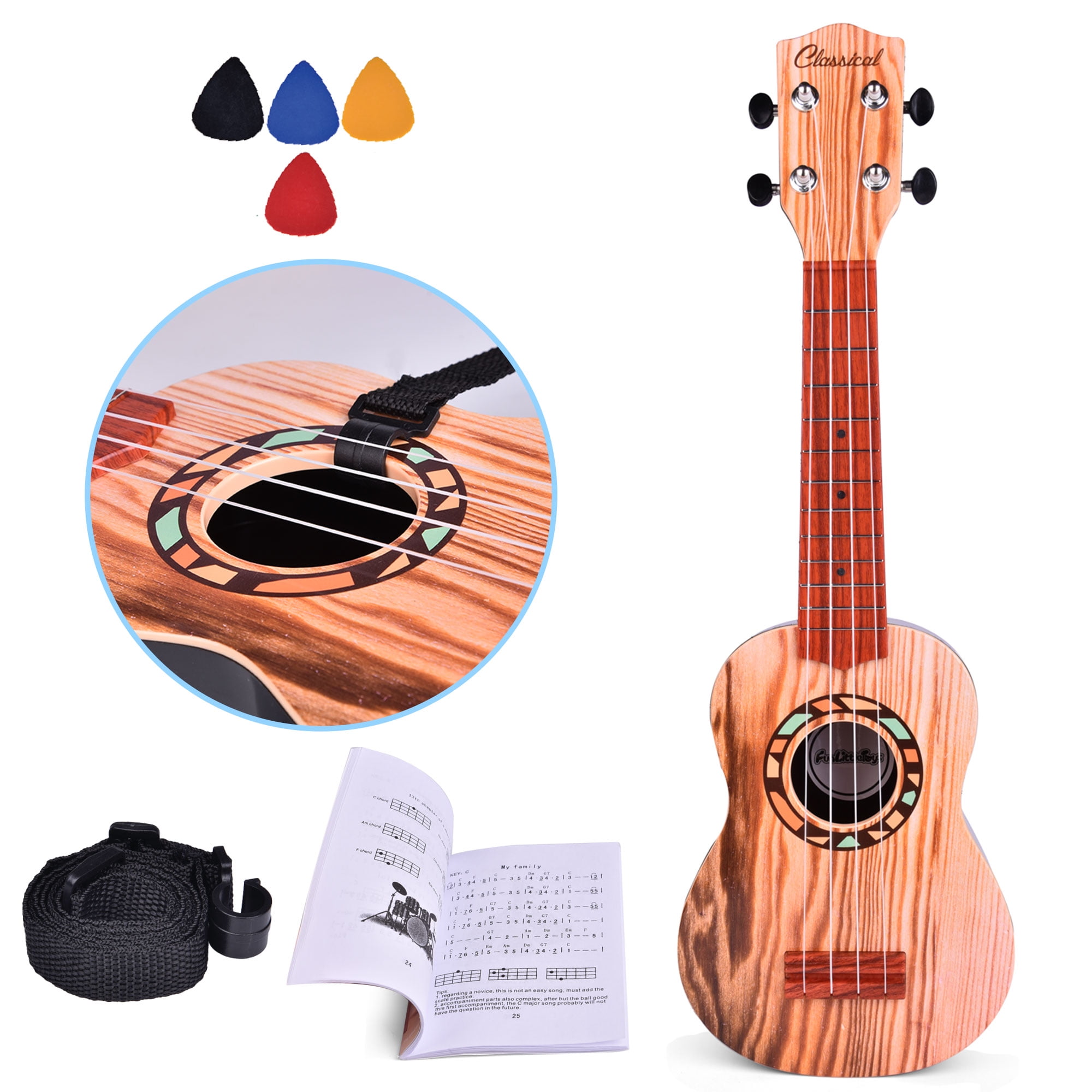21Inch Basswood Ukulele Starter Kit with G with Strap, Picks and Tutorial,Learning Educational Toys for Boys and Girls, Guitar for Kids