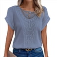 thumbnail image 1 of Suéter de Verano para Mujer, Cuello Redondo, Informal, Tejido A Crochet, Camiseta de Corta con Encaje y Costuras Huecas. Azul S, 1 of 5