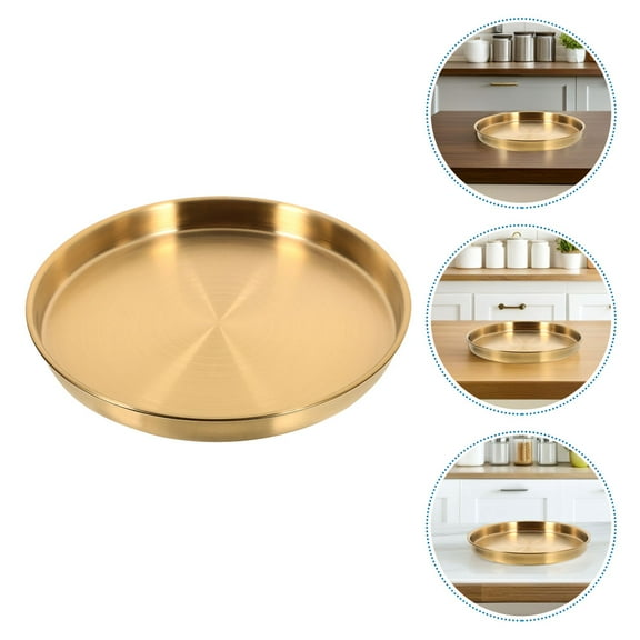 RENACLIPY Golden Stainless Steel Round Dining Plate Large Capacity Serving Tray for Home and Kitchen Use