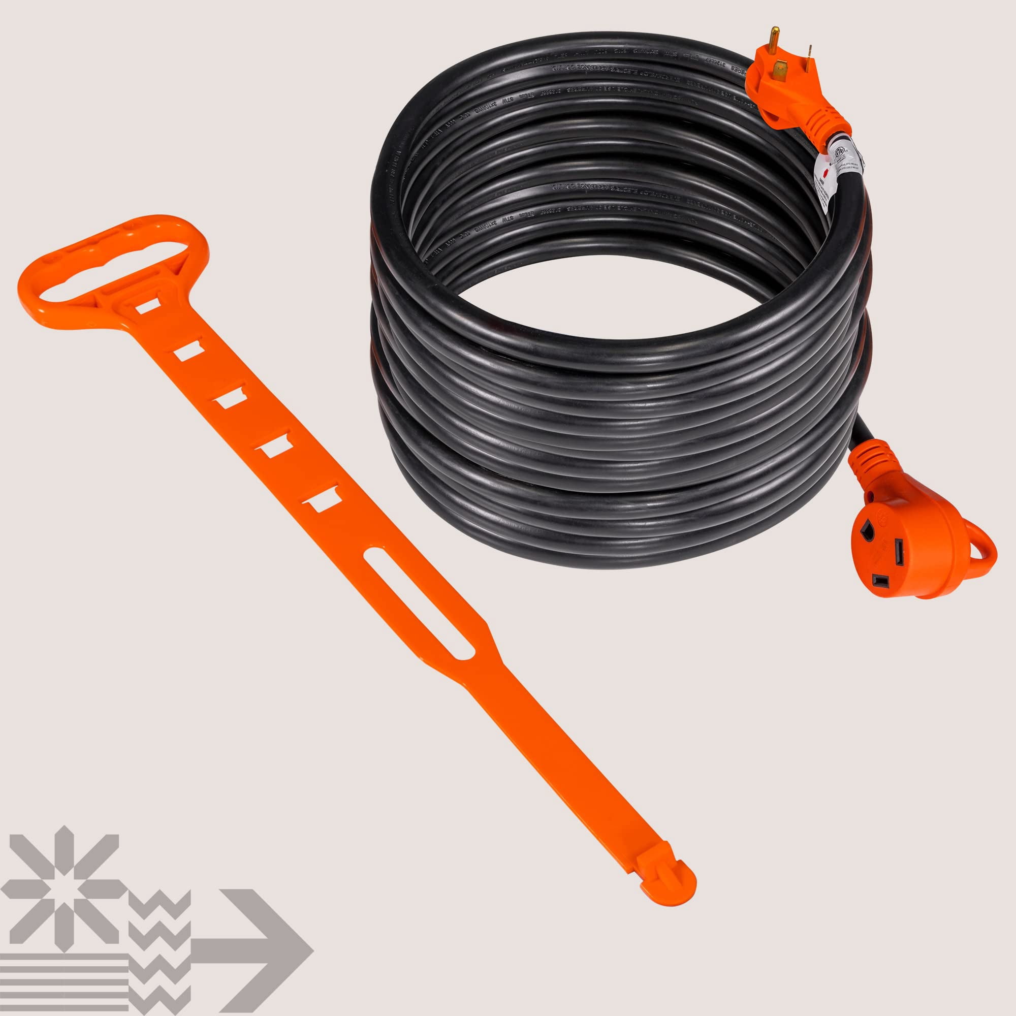 50 Feet 125V 30A RV Power Extension Cord [NEMA TT-30P/30R] [Heavy Duty 10/3 Gauge STW Copper Wires] [LED Indicator] [ETL Listed] [EZ-Grip Handle] For RV Trailer Camper Campsite