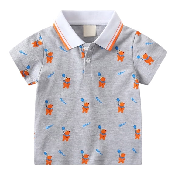 Staki Boy Short Sleeve Knit Polo Shirt Boys Button Down Shirt Tops Short Sleeve Collar Textured Tee Shirts 1-6Y(Gray,5-6 Years)