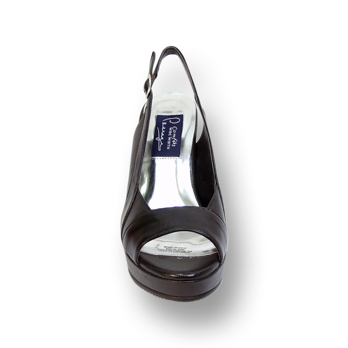 PEERAGE Linda Women Wide Width Leather Slingback Pump BLACK 10