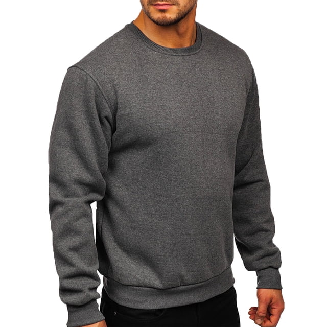 RKSTN Mens Long Sleeve T Shirt Round Neck Solid Color Sweatshirt Pullover Warm Work Fleece Sweatshirt Tops