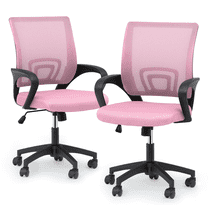 Magshion Set of 2 Office Chairs Mid Back Swivel Desk Chairs, Height Adjustable Ergonomic Mesh Computer Chairs with Armrest & Lumbar Support, Pink
