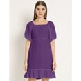 thumbnail image 2 of Moomaya Solid Square Neck Sheath Dress, Puff Sleeve Short Ruffle Hem Dress, 2 of 8