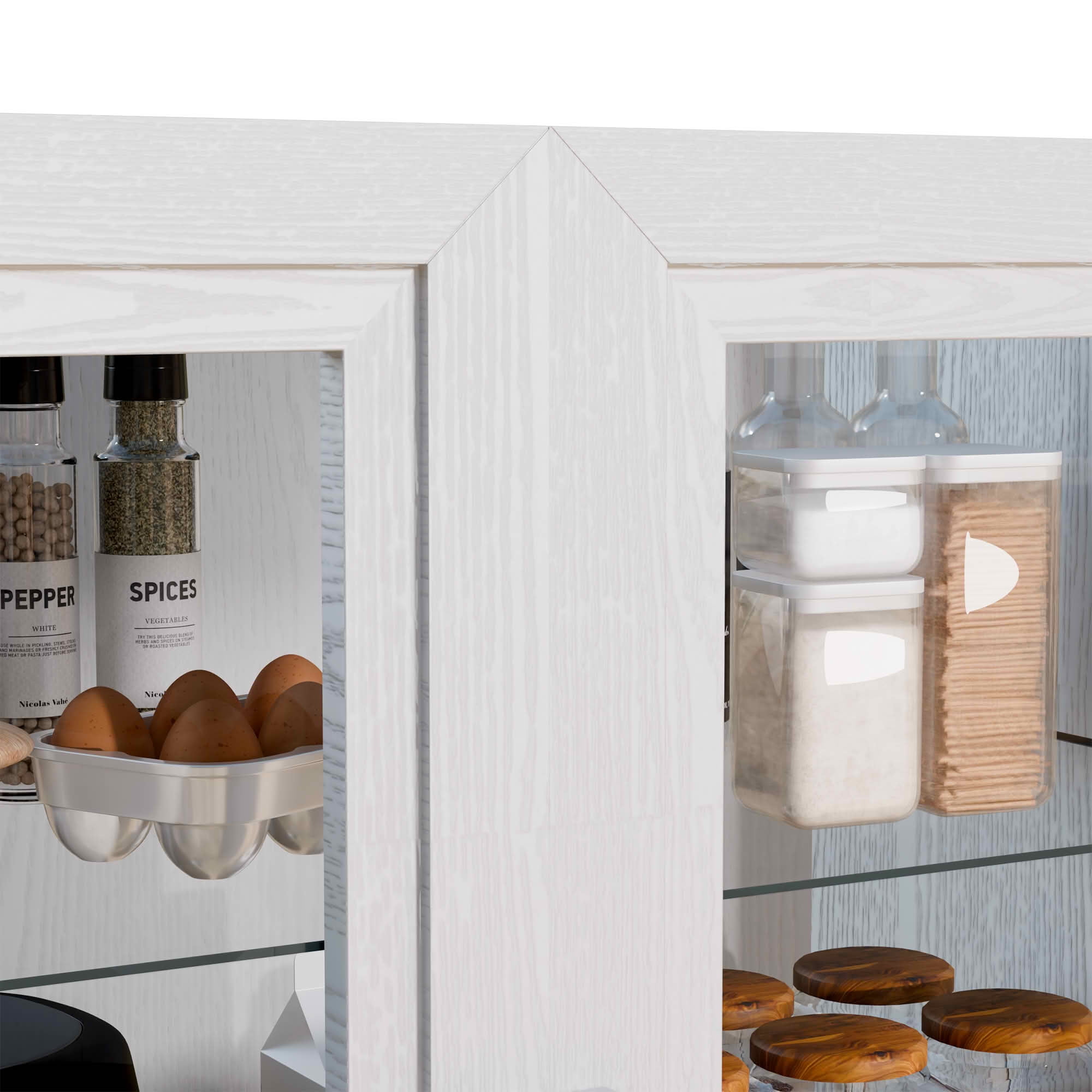 MAYEERTY 31x31x16 Inch White Wood Grain Storage Cabinet with Glass Door for Living Room