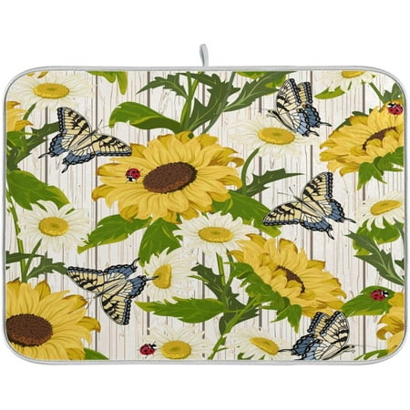 

HYKE Spring Drying Mats for en Counter 18×24 Inch Butterflies Flower Large ber Drying Mat en Accessories Dish Rack Mat Drainer Pad Washable Absorbent