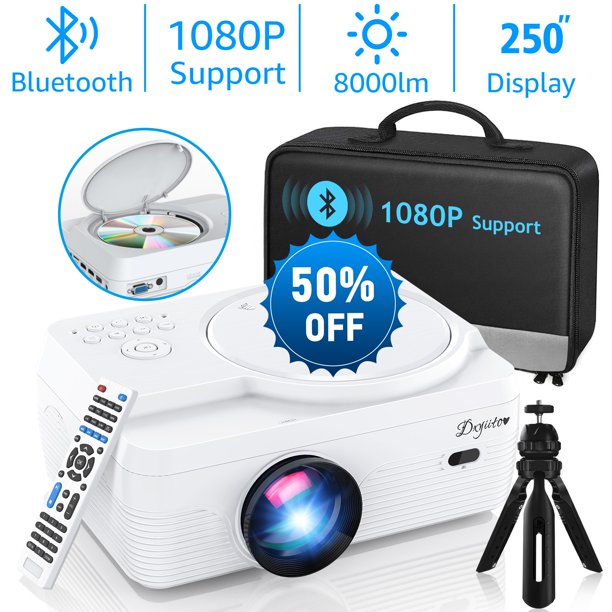 Dxyiitoo Full HD Bluetooth Projector Built in DVD Player, 8000LM 1080P Supported, LCD technology