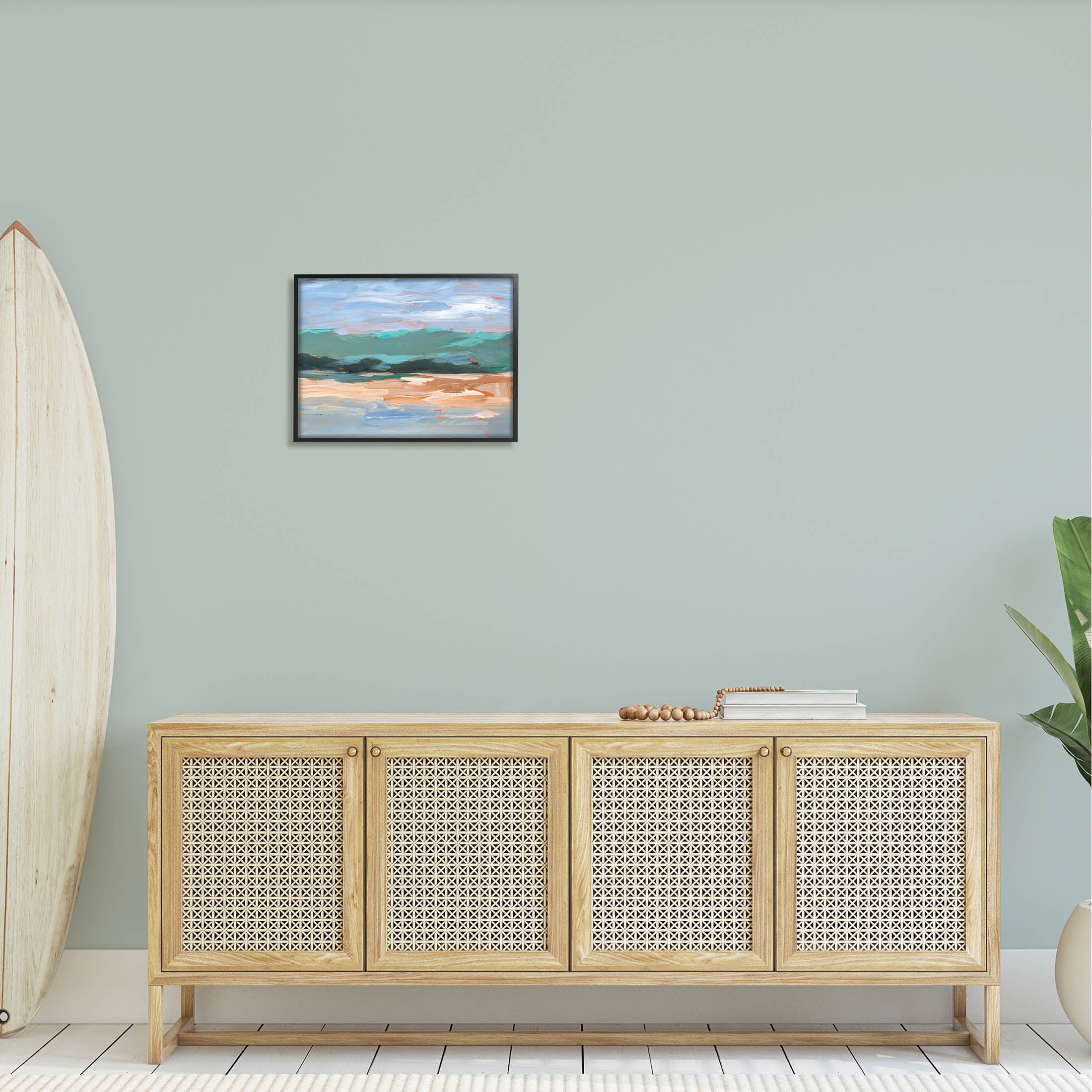 Modern Lake Brushed Scenery Landscape Painting Black Framed Art Print Wall Art