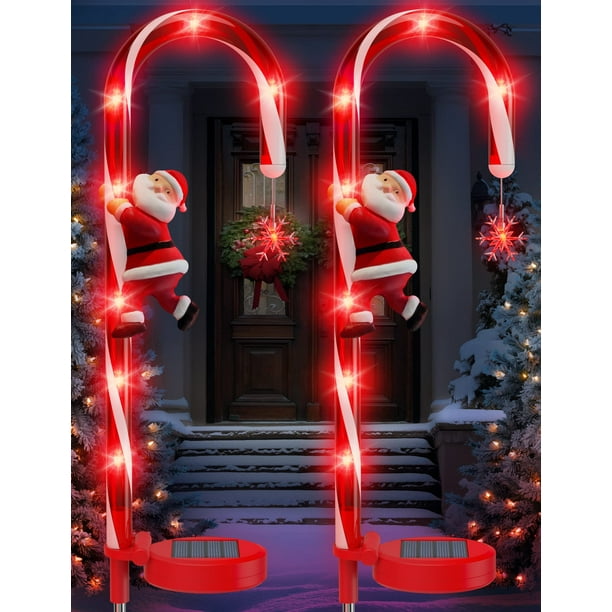 Luces solares para decoración navideña, bastones de caramelo, COXSENI
