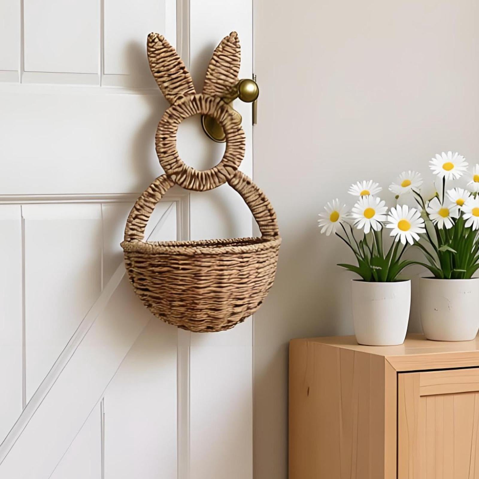 kowaku Bunny-woven Basket, Easter Basket, Multifunctional, Rustic, for Hanging, Wall Pocket for Flowers And Eggs, for Festive Occasions, Entrance Area