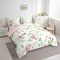 thumbnail image 2 of Manfei Pink Flower Floral 7-Piece Twin Bedding Sets,Romantic Rose Bedding Comforter Set,Green Leaves Sheet Sets For Girl Child,Ultra Soft Home Decor Reversible, 2 of 7