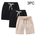 thumbnail image 4 of YunPes 3 Pack Boys Cotton Linen Shorts Boys Athletic Shorts Kids Youth Quick Dry Basketball Running Gym Sports with Drawstring, 4 of 4