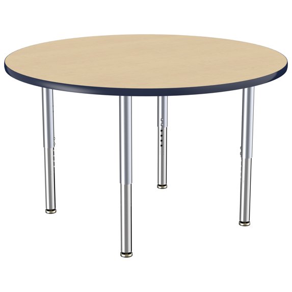 ECR4Kids 48in Round Everyday T-Mold Adjustable Activity Table Maple/Navy/Silver - Super Leg