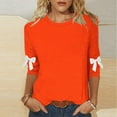 thumbnail image 3 of Agkizg Womens Fall Clothing Plus Size Womens Tops Long Sleeve Blouses Solid Color Crew Neck 3/4 Sleeve Bow Detail Loose Fitting T-Shirt XL, 3 of 5