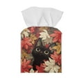 thumbnail image 2 of Psesaysky PU Leather Waterproof Tissue Box Holder Black Cat, Square Napkin Facial Tissues Boxes Dispenser,Fall Maple Leaves Home Office Car Tissue Holder Decorative Container with Metal Button, 2 of 7
