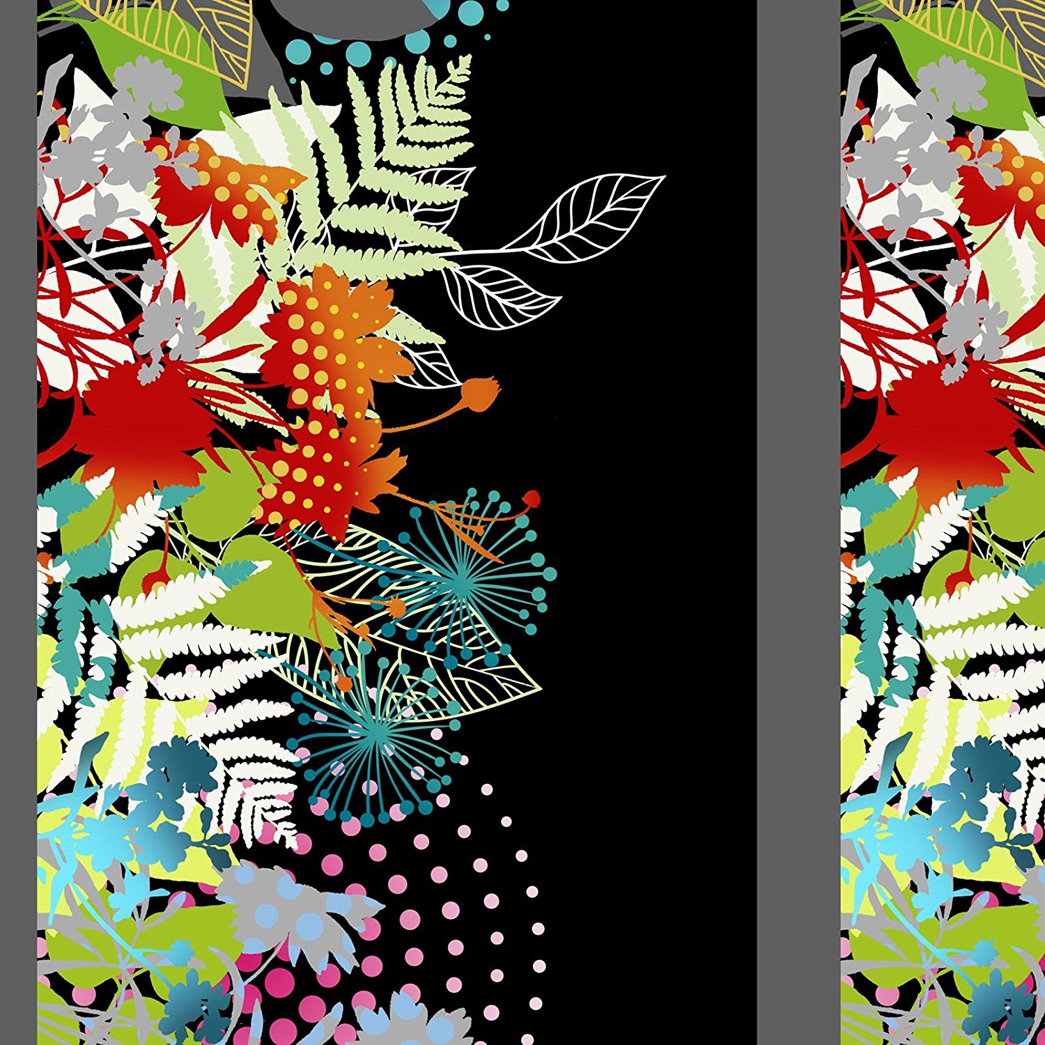 Beautiful Blue, Orange & Lime Green Floral Border Print Fabric HALF