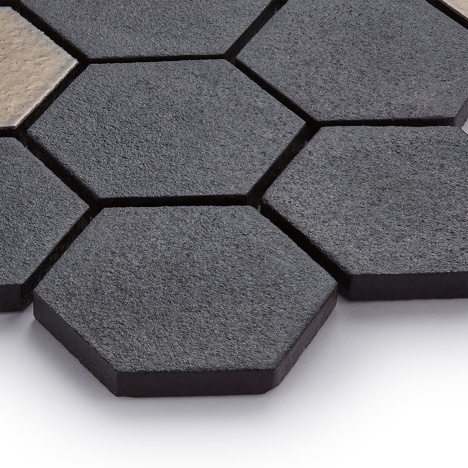 Lugo 12.1" x 10.43" Lava Stone Mosaic Floor and Wall Tile in Dark Grey (Pack of 9)