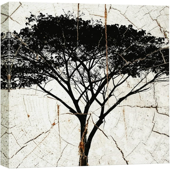 wall26 Canvas Print Wall Art Wood Ring Effect Jungle Tree Silhouette Nature Wilderness Wood Panels Modern Art Farmhouse/Country Expressive Multicolor Warm for Living Room, Bedroom, Office - 16"x