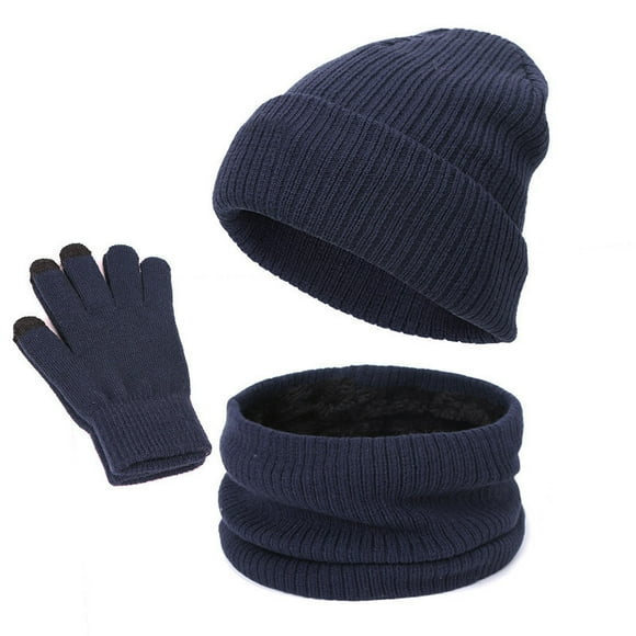 Hommes et femmes tricot bonnet set automne hiver épaississement peluche laine chaude chapeaux foulards gants tricot