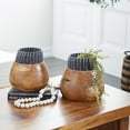 thumbnail image 3 of DecMode 10", 9"H Handmade Brown Wood Vase with Black Seagrass Accents, Set of 2, 3 of 9