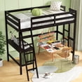thumbnail image 5 of Costway Twin Size Loft Bed w/ Desk & Shelf 2 Ladders & Guard Rail for Kids Teens Bedroom Brown, 5 of 10