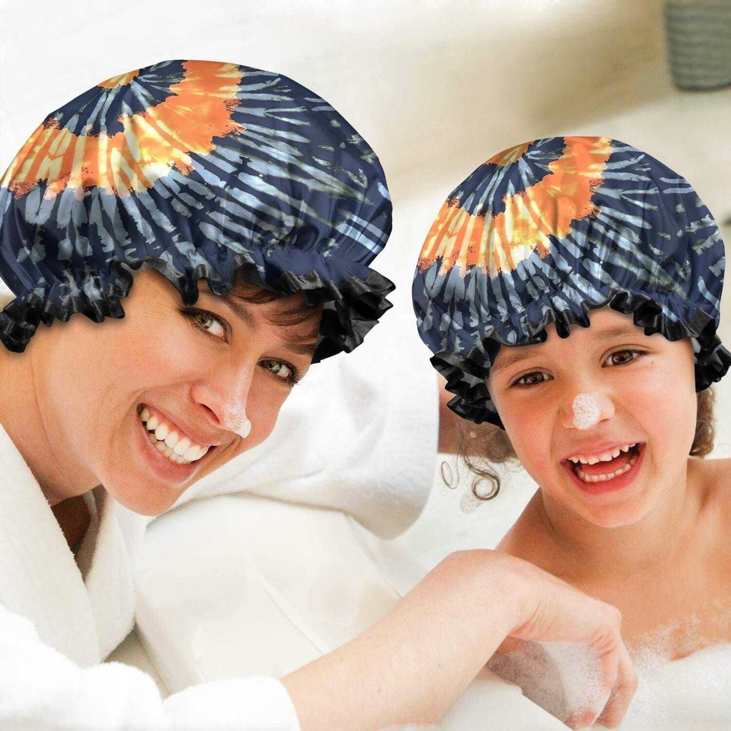 Shower Caps,Colorful Tie Dye Pattern Waterproof Shower Cap for Women 4 Pieces,Double Reusable Hair Cover for Shower PEVA Elastic Stretch Hem