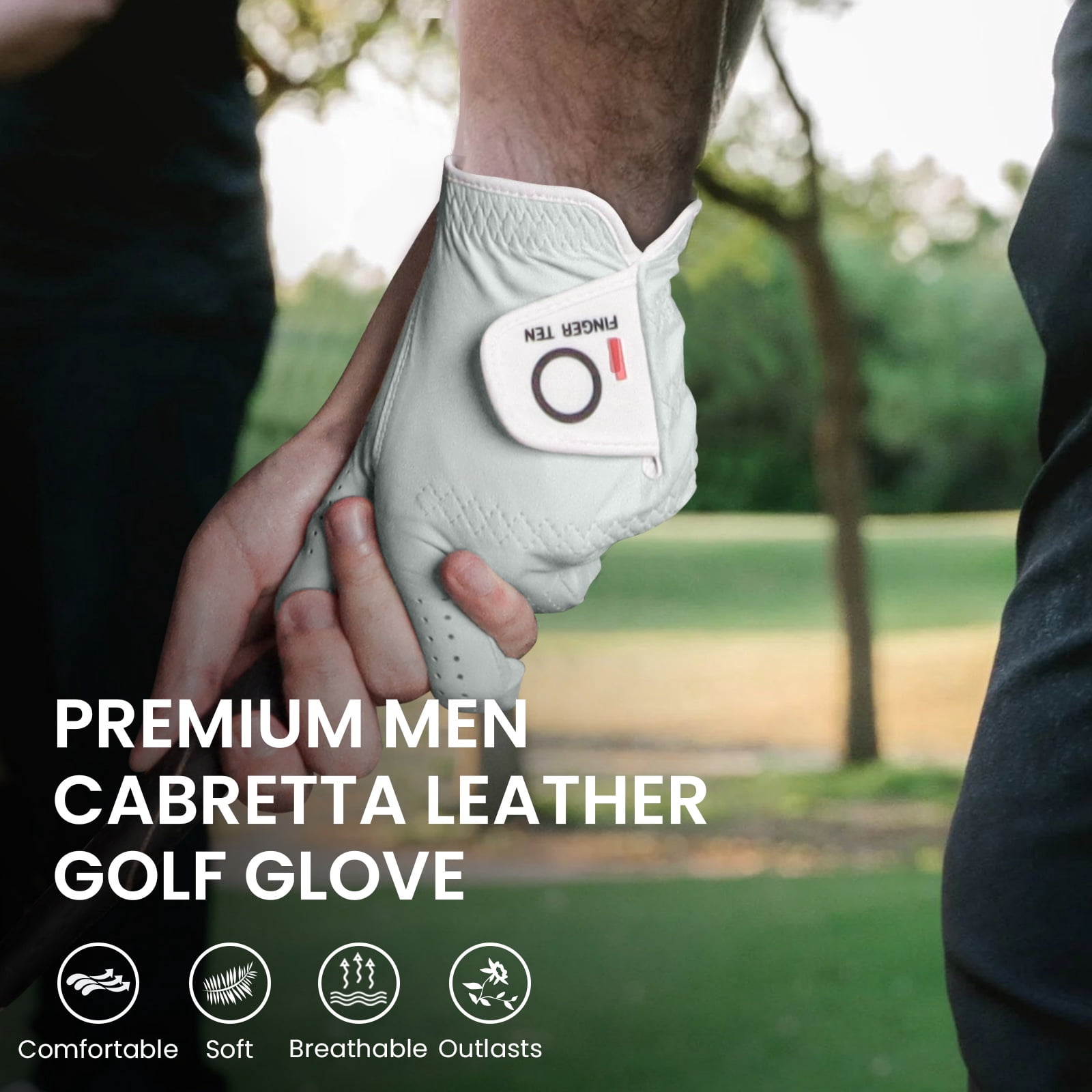 Golf Gloves Men Right Handed Golfer Cabretta Leather Left Hand 2 Pack, Men's Golf Soft Enhance Grip Fit Size from Small to XXL (White-2 Pack, X-Large, Left)