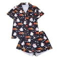 thumbnail image 2 of Comfy Pajamas for Women Set Halloween Pumpkin Graphic Casual Style Notch Collar Button Short Sleeve Shirt And Shorts Sleepwear Lightweight 2 Piece Outfits Loungewear Sets, 2 of 9