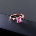 thumbnail image 4 of Gem Stone King 18K Rose Gold Plated Silver 3-Stone Ring Octagon Pink Moissanite and Onyx Black (1.99 Cttw, Size 6), 4 of 4
