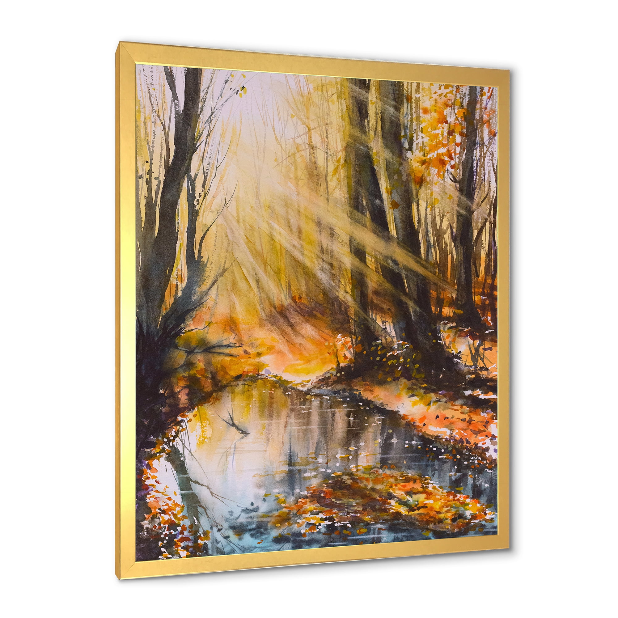 Designart 'Bright Sunshine Through The Brown Forest Trees' Lake House Framed Art Print