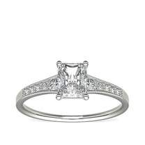 0.70 Carat Radiant Cut VS1 Natural Diamond Solitaire with Accents Beautiful Ring for Women in Solid 14K White Gold Size 7