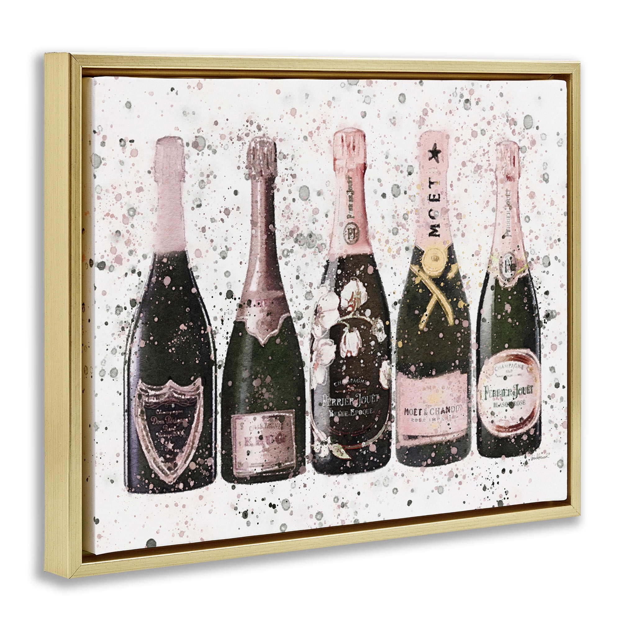 Stupell Industries Chic Pink Rose Bottles Food & Beverage Painting Gold Floater Framed Canvas Art Print Wall Art, 21 x 17