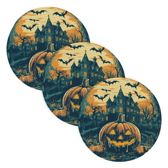BZSMCE Mats for Pots,Pans Place Halloween Theme Pumpkin Simple Style Pattern Pot Mats