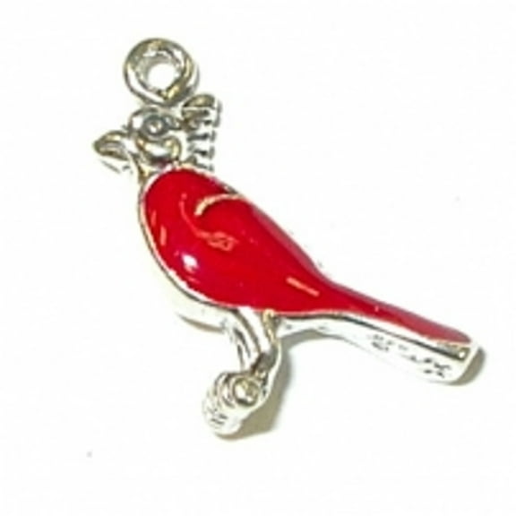 Sterling Silver 7" 4.5mm Charm Bracelet With Attached 3D Two Sided Red Epoxy Cardinal Charm